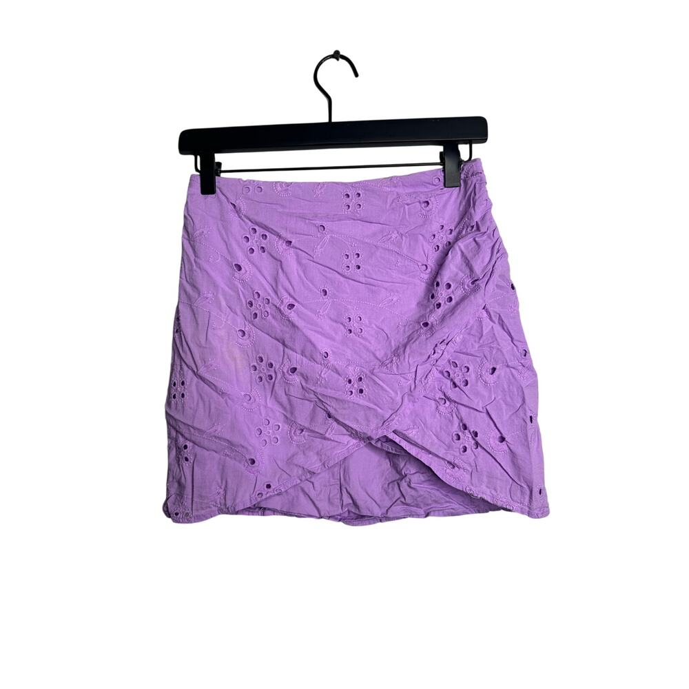 ASHLEY PARKER x RTR Women's Purple 100% Cotton Eyelet Wrap Mini Skirt Size 2 - Picture 4 of 14